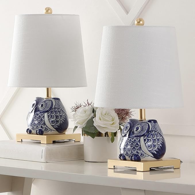 JONATHAN Y JYL3014A-SET2 Justina 16" Ceramic Mini Table Lamp(Set of 2) Cottage,Transitional for Bedroom, Living Room, Office, College Dorm, Coffee Table, Bookcase, Blue/White - Bloomnest