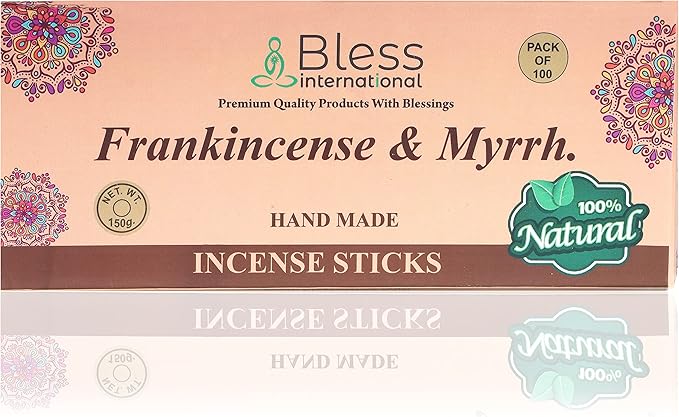 Bless-Frankincense-and-Myrrh 100%-Natural-Handmade-Hand-Dipped-Incense-Sticks Organic-Chemicals-Charcoal-Free Purification-Relaxation-Positivity-Yoga-Meditation Best-Woods-Scent (100 Sticks (5.25 OZ)) BlessInternational