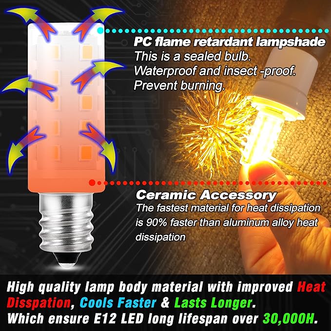 Dimmable E12 LED Bulb Himalayan Salt Lamp 4W, Equivalent 15W 40W, 400lm 2700K Warm White AC120V S6 C7 E12 Candelabra Base for Night Light Chandeliers Christmas Light Candle Lamp Dryer Bulbs, 4 Pack - Bloomnest