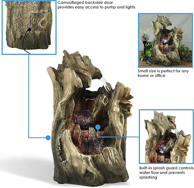 Sunnydaze Tabletop Water Fountain - 14 Inch Relaxing Indoor Desktop Water Fountain - Cascading Caves with LED Lights - Office, Bedroom, Living Room - Bloomnest