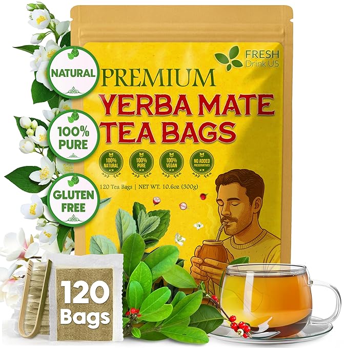 FreshDrinkUS, Yerba Mate Tea Bags | 120 Tea Bags | Traditional South American Herbal Tea – Smooth & Refreshing Flavor – Premium Quality, Sustainably Sourced. Vegan. - Bloomnest