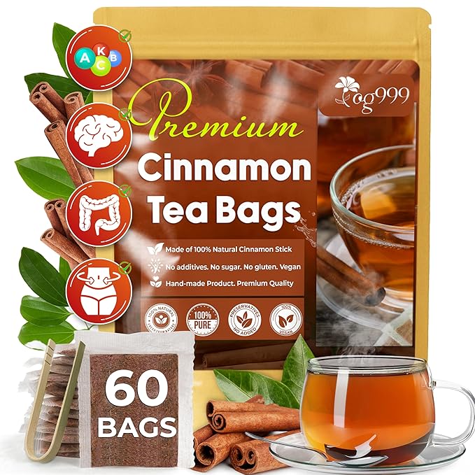 TOG999, Premium 60 Tea Bags - Special Cinnamon Tea, 100% Natural & Pure, Herbal Tea. Cinnamon Stick Herbal Spice Tea. No Sugar, No Caffeine, No Gluten, Vegan. - Bloomnest