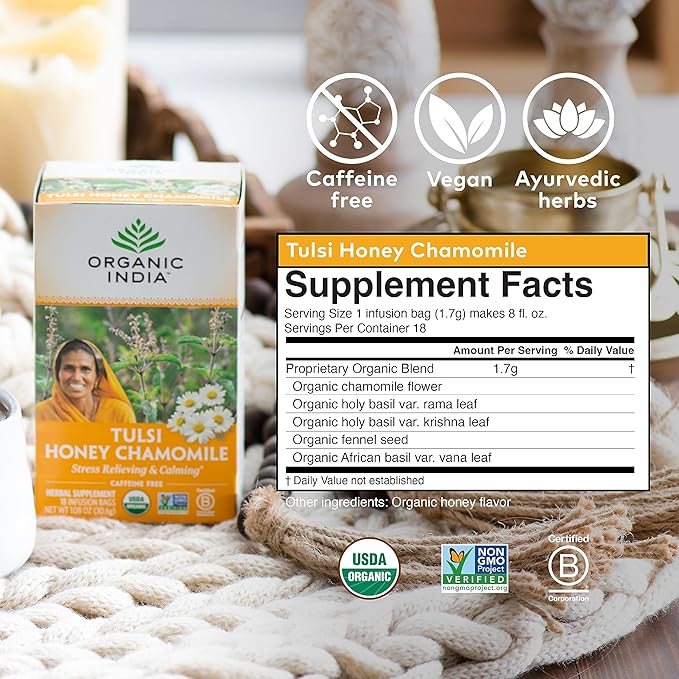 ORGANIC INDIA Iced Tulsi Tea Bags Variety Pack - Assorted Tea, Holy Basil, Ashwaganda, Sleep, Honey Chamomile - Adaptogen, Vegan, USDA Certified Organic, Non-GMO - 18 Infusion Bags per Box (Pack of 3) - Bloomnest