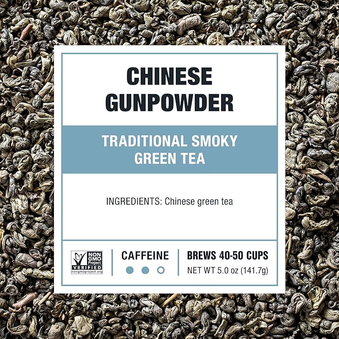 Tiesta Tea - Chinese Gunpowder, Loose Leaf, Traditional Smoky Green Tea, Premium Aromatic Blend, Medium Caffeinated, 50 Cups, 5 Ounce Refillable Tin - Bloomnest