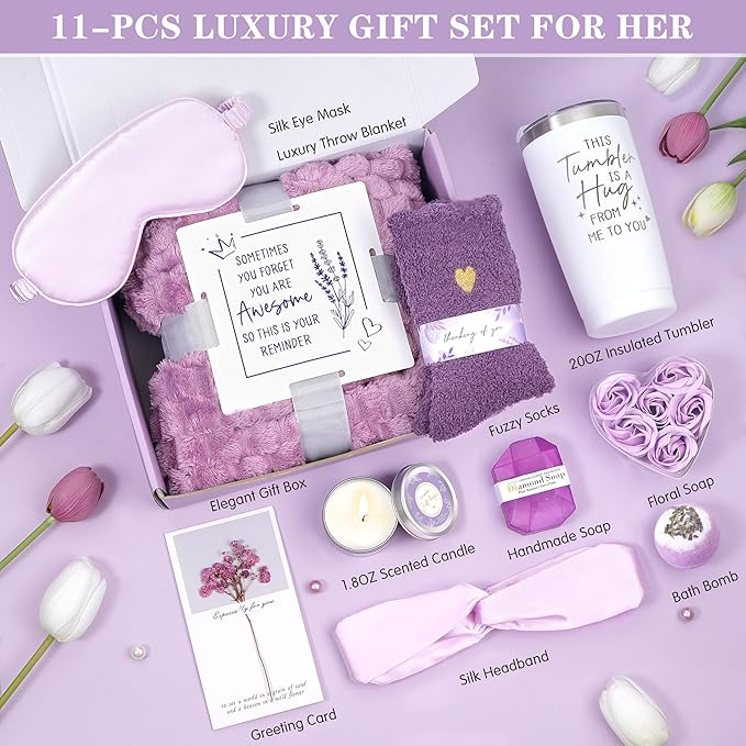 Gifts for Women, Self Care Gifts for Women, Lavender Relaxing Spa Gifts Basket Care Package for Christmas, Mother's Day, Birthday Gifts for Mom, Wife, Girlfriend, Sister, Her