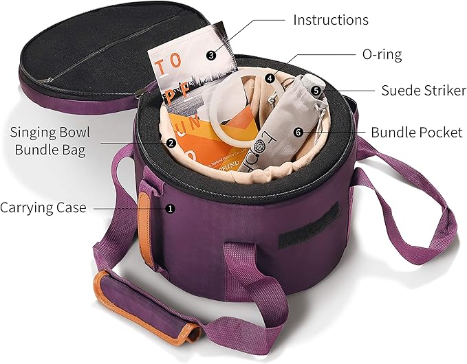 TOPFUND Pink Purple F Note Crystal Singing Bowl 10 inch Heart Chakra with Heavy Duty Carrying Case and Suede Mallet - Bloomnest