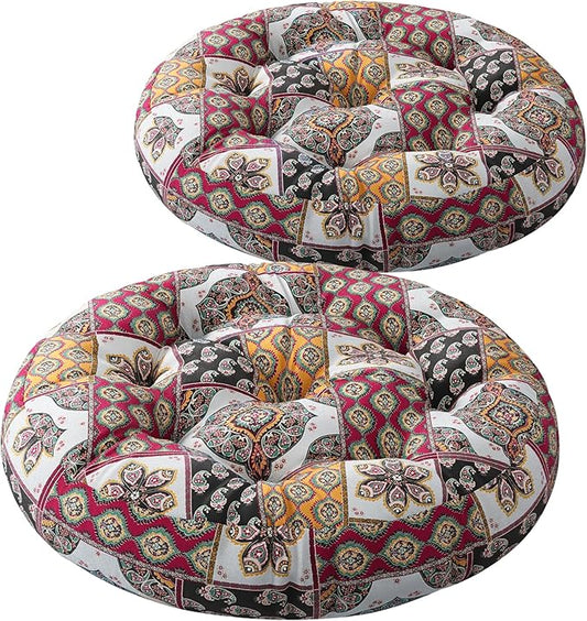Codi 2Pcs Round Meditation Floor Cushions, Large Pillow Sitting for Adults and Kids, Bohemian Seats for Reading Yoga Living Room Tatami, Memory Foam Added, 22x22 Inch, Paisley Boho - Bloomnest