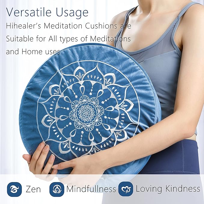 Hihealer Meditation Cushion, Traditional Tibetan Meditation Pillow Velvet Cover - Large Floor Cushion Seating for Adults - Yoga Buckwheat Bolster for Women、Moms - Bloomnest