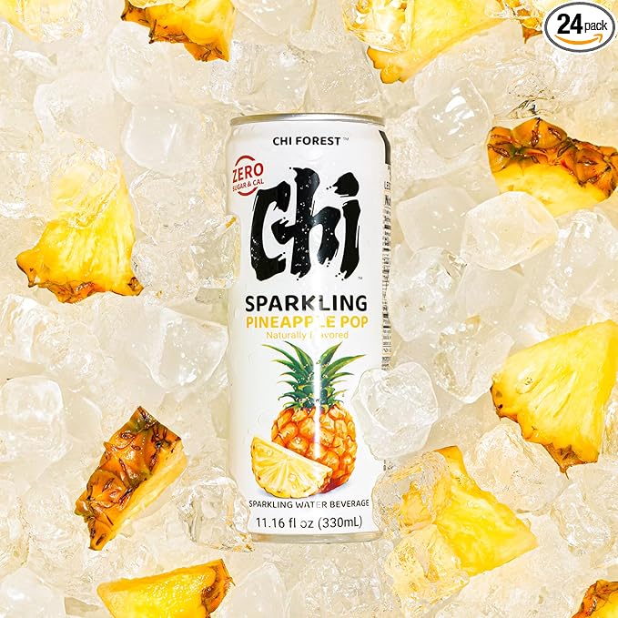 CHI FOREST Pineapple Sparkling Water Beverage, Zero Sugar Drinks, Zero Artificial Flavor, 11.16 fl oz Cans (Pack of 24) - Bloomnest