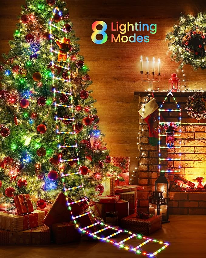 Toodour LED Christmas Lights - 10ft Christmas Decorative Ladder Lights with Santa Claus, Xmas Decorations Light for Indoor Outdoor, Window, Garden, Home, Wall, Xmas Tree Decor - Multicolor - Bloomnest
