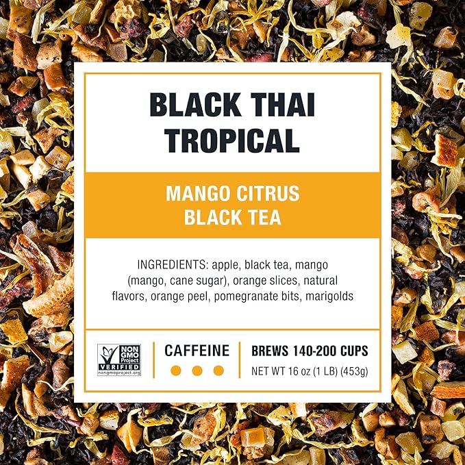 Tiesta Tea - Black Thai Tropical, Loose Leaf, Mango Citrus Black Tea, Premium Blend, Caffeinated, Make Hot or Iced Brews Up to 200 Cups, 16 Ounce Resealable Bulk Pouch - Bloomnest