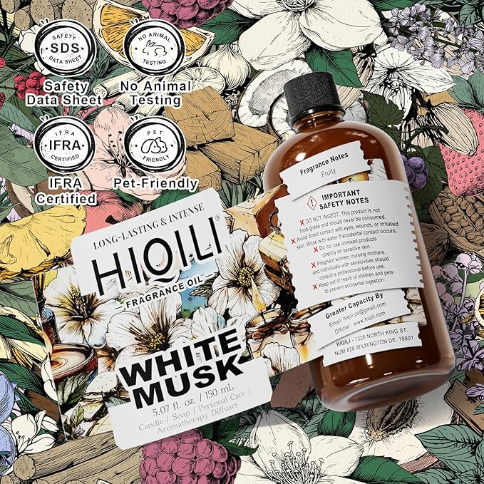 HIQILI White Musk Fragrance Oil, Candle Scents for Candle Making, Soap Making Supplies, Musk Perfume for Women, for Diffuser Use - 5.07 Fl Oz HIQILI