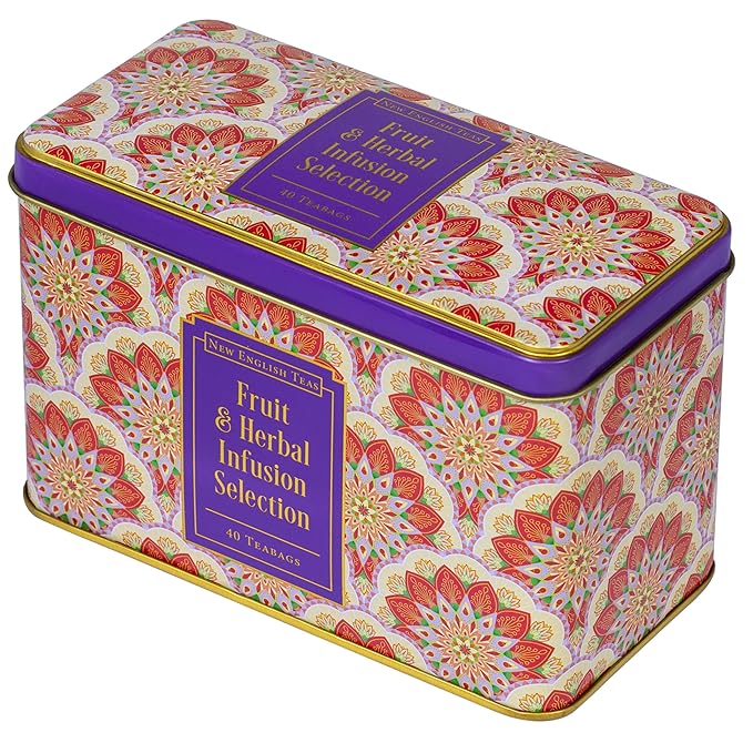 New English Teas Fruit and Herbal Tea in Tin with 40 Teabags - Rosehip & Hibiscus, Peppermint, Chamomile & Black Tea with Lemon & Ginger - Bloomnest