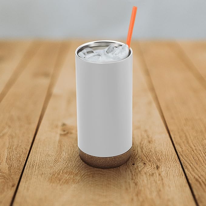 DISCOUNT PROMOS Travel Tumblers with Cork Bottom 16 oz. Set of 10, Bulk Pack - Double Wall Insulated, Matte Finish, Perfect for Iced Coffee, Soda, Other Beverages - White - Bloomnest