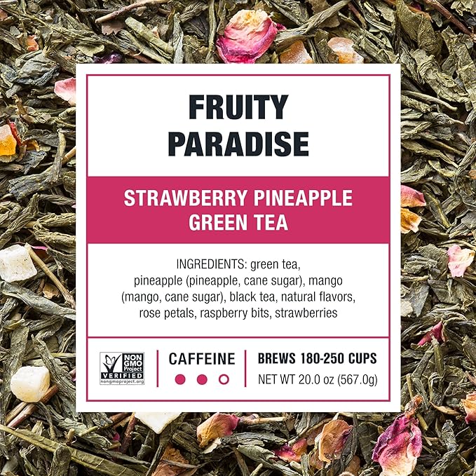 Tiesta Tea - Fruity Paradise, Loose Leaf, Strawberry Pineapple Green Tea, Premium Blend, Medium Caffeinated Green, Make Hot or Iced, Up to 250 Cups, 16oz Bulk Pouch & 4oz Refillable Tin Combo - Bloomnest