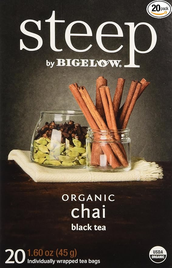 Steep by Bigelow Organic Chai 20 Count Organic Caffeinated Individual Black Tea Bags, for Hot Tea or Iced Tea, Drink Plain or Sweetened with Honey or Sugar - Bloomnest