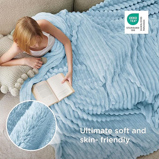 Bedsure GentleSoft Blue Fleece Blanket for Couch - Cozy Soft Blankets for Women, Cute Small Throws for Girls, Light Blue, 108x90 Inches - Bloomnest