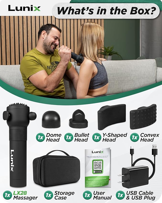 LX28 Deep Tissue Massage Gun, Portable Handheld Vibration Massager for Neck, Back & Legs, 7 Heads & 4 Speeds, Rechargeable, Lightweight Full Body Muscle Therapy - Bloomnest