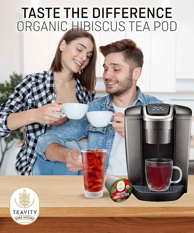 Organic Hibiscus Sabdariffa Tea Organic Naturally Decaf Tea Pods for Keurig by Teavity (36 Tea Pods) - Bloomnest