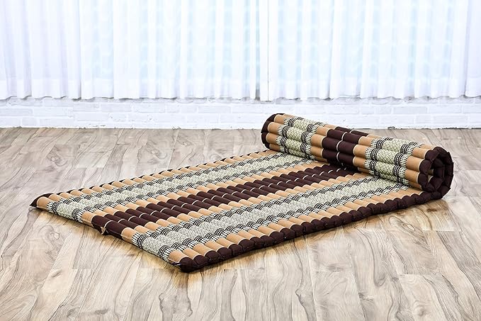 Leewadee - Kapok Roll Mat – Handcrafted Folding Sleep & Relaxation Mattress from Thailand, Ideal as Guest Bed, Camping Mat, Yoga Mat or Traditional Futon, 75 x 39 inches, Brown - Bloomnest
