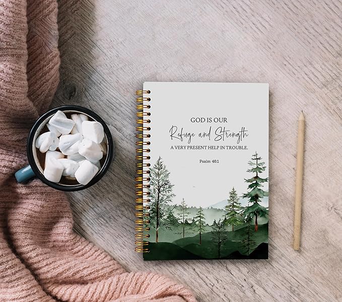 Christian Notebook Journal, Bible Journal Notebooks for Note Taking, Bible Journaling Notebook, Prayer Journal, Christian Gifts, God is Our Refuge and Strength Spiral Notebook 5.5x8.3 - Bloomnest
