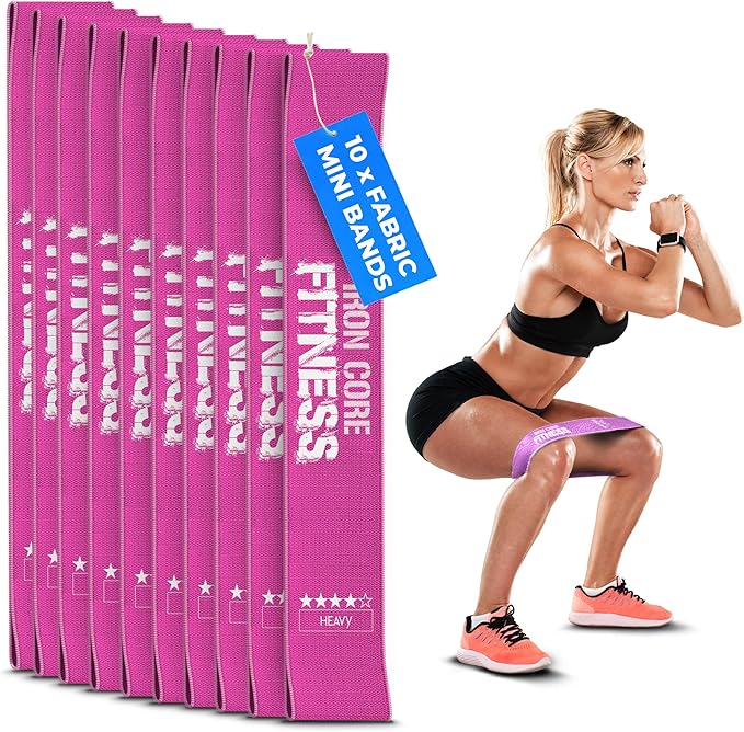 Fabric Mini Resistance Bands Sets for Trainers, Bootcamp, Gym for Men and Women in Fun Colors - Ebook, Videos and Workout Chart Included by Iron Core Fitness - Bloomnest