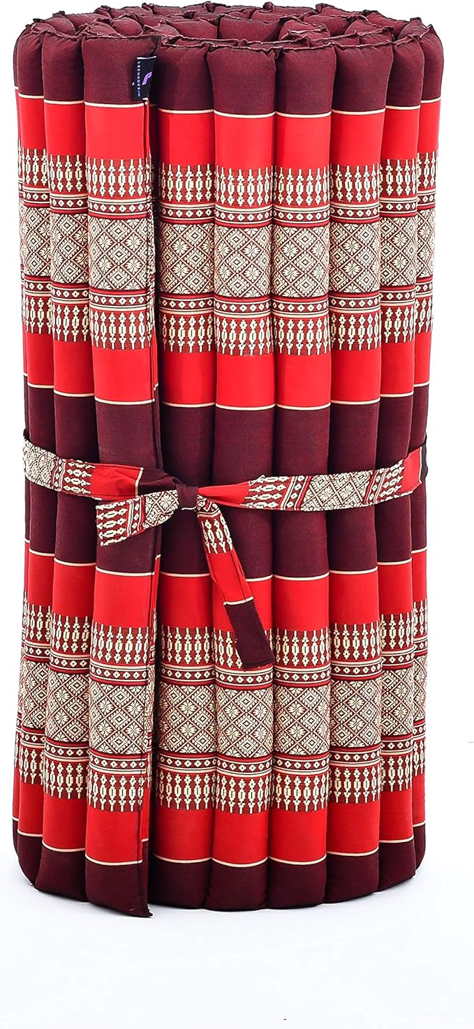 Leewadee - Foldable Floor Mattress - Japanese Roll Up Futon -Trifold Tatami Mat- Guest Floor Bed - Camping Mattress - Thai Massage Mat, Kapok Filled, 75 x 28 inches, Red - Bloomnest