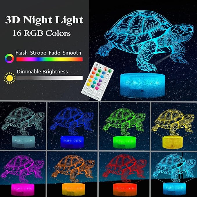 Tortoise Gifts for Men, Turtle Night Light with Remote Control, 16 Colors Changing, Timer, RGB Flashing Mode and Dimmable, Tortoise Gifts Stuff for Men Christmas Decor - Bloomnest