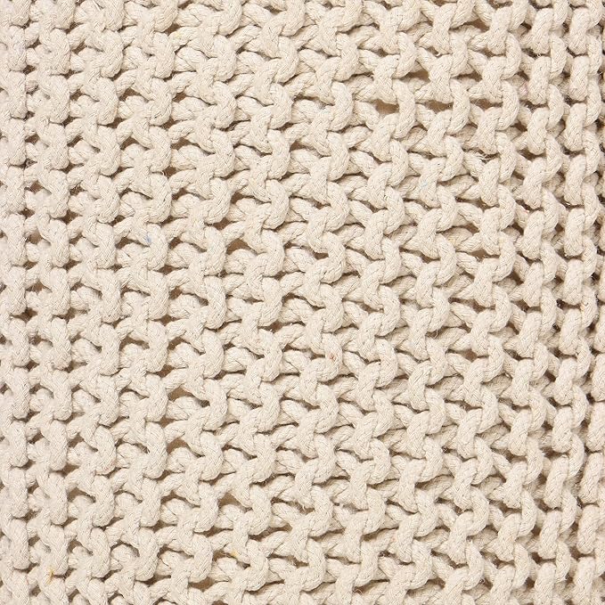REDEARTH · Cylindrical Hand Knitted Pouf - Foot Stool Ottoman - Cord Boho Pouffe - Cotton Round Poof for Home Decor - Living Room - Nursery - Bedroom - Patio (16" x 16" x 16") - Ivory - Bloomnest