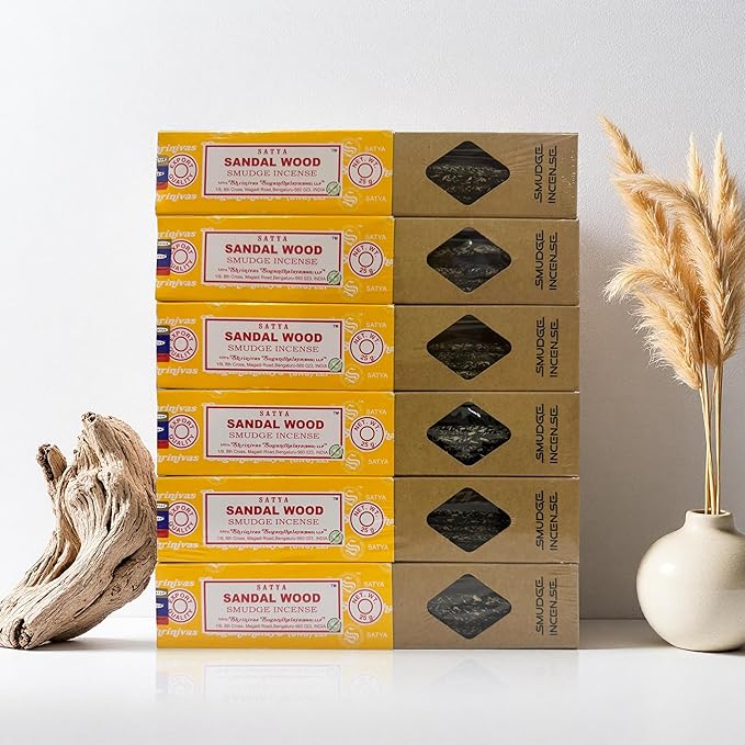 Satya Smudge Incense Stick – Hand-Rolled Indian Masala Incense for Meditation, Yoga & Spiritual Cleansing Pack of 6 (Smudge Sandalwood) Satya