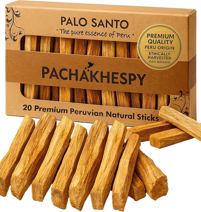 Authentic Premium Palo Santo from Peru 20 Pack of Natural Holy Wood Hand Harvested Smudging Sticks for Home Fragrance Energy Cleansing Meditation Spiritual Rituals Anti Stress Wellness Incense