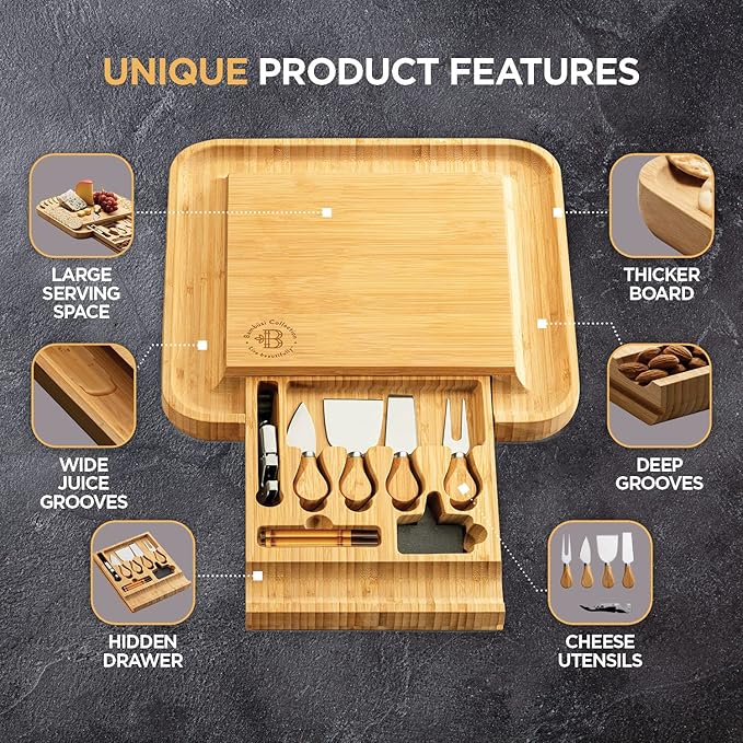 Charcuterie Board Gift Set - Bamboo Cheese Board and Knife Set - Housewarming Gifts for New Home, Wedding Gifts for Couples 2025, Bridal Shower Gifts, Birthday Gifts for Women - Bloomnest