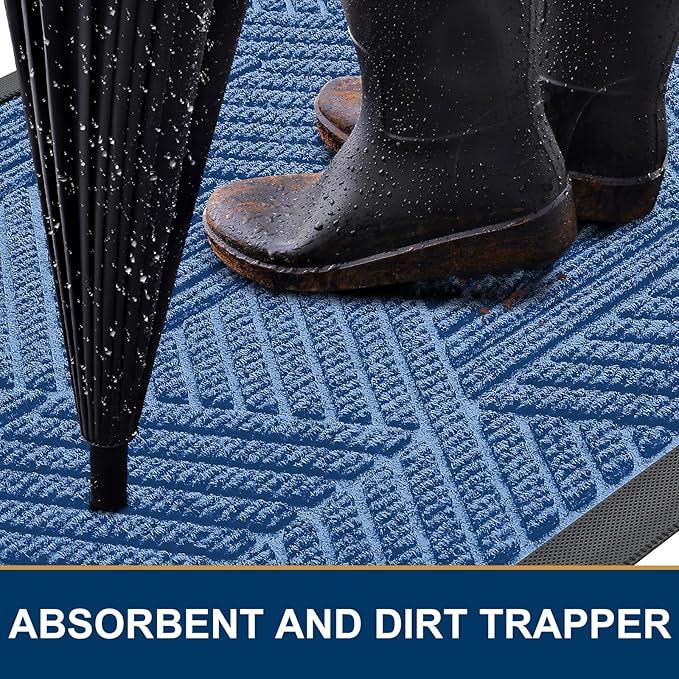 Smiry Front Door Mat Outside Entrance, Heavy Duty Sturdy Natural Rubber Doormat, Trap Dirt and Moisture, Easy Clean Low Profile Mats for Indoor Outdoor Entry, Irregular Triangle (47x32, Blue) - Bloomnest