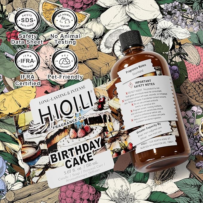 HIQILI Birthday Cake Fragrance Oil for Diffusers, Candle & Soap Making, Add to Aromatic Air Freshener Spray, Premium Grade - 5.07 Fl Oz HIQILI