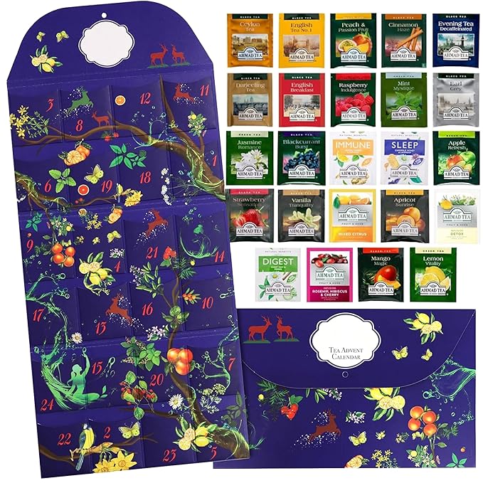 Ahmad Tea Advent Calendar, Tea Bags Sampler Assortment Variety Pack Gift (24 Count) 24 DIfferent Flavors of Tea - Bloomnest