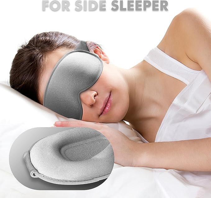 Sleep Eye Mask for Side Sleeper, Lash Extensions 3D Contoured Cup Sleeping Mask for Men Women, Travel Blackout Night Blindfold Eye Shade Cover with Adjustable Strap (Grey-Side Sleeper) - Bloomnest