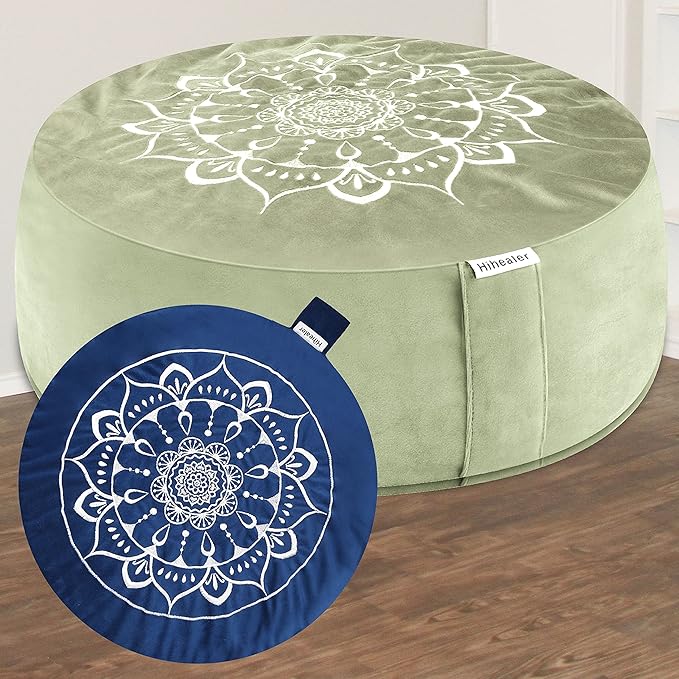 Hihealer Meditation Cushion, Traditional Tibetan Meditation Pillow Velvet Cover - Large Floor Cushion Seating for Adults - Yoga Buckwheat Bolster for Women、Moms - Bloomnest