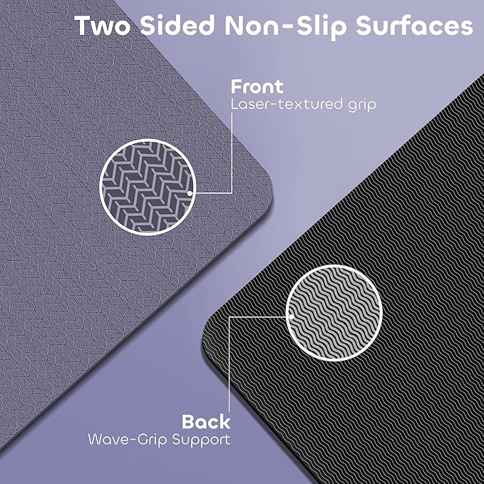 Non-slip TPE Yoga Mat for Women & Men,72"x24" Double-Sided Workout Mat for Home Gym Pilates Fitness,1/4 Inch Packable Lightweight Exercise Mat with Strap for Travel,Non Toxic Exercise Floor Mat - Bloomnest