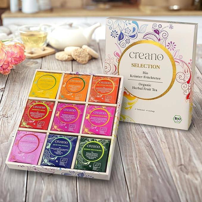 Creano Organic Herbal & Fruit Tea Gift Set – 45 Organic Tea Bags in 9 Dreamy Varieties – 90 g* - Bloomnest