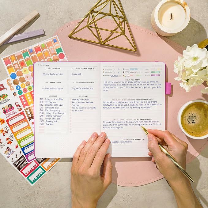 Clever Fox Self-Care Journal – Daily Reflection Notebook – Mental Health & Personal Development Planner, Meditation & Mood Log, A5 (Violet Blossom) - Bloomnest