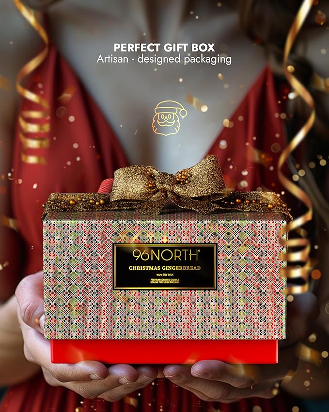 96NORTH Luxury Christmas Candle Gingerbread Scented | Large 3-Wick Jar Candle | Up to 40 Hours Burning Time | 100% Natural Soy Wax | Ideal Christmas Candles Gift - Bloomnest