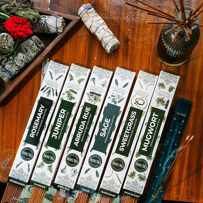 Trumiri Incense Sticks for Smudge Kit - Total 120 Insence-Sticks (20 Insense x 6 Incents) - Inciensos Aromaticos para Malas Energias Inscents-Sticks with Sage Sweetgrass for Smudging + Incense Holder - Bloomnest