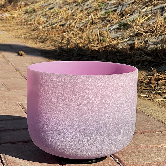 Rainbow F Note Heart Chakra Pink-Puprle Color Frosted Quartz Crystal Singing Bowl 8 Inch With Carrying Case,for Yoga,Meditation and Sound Healing - Bloomnest