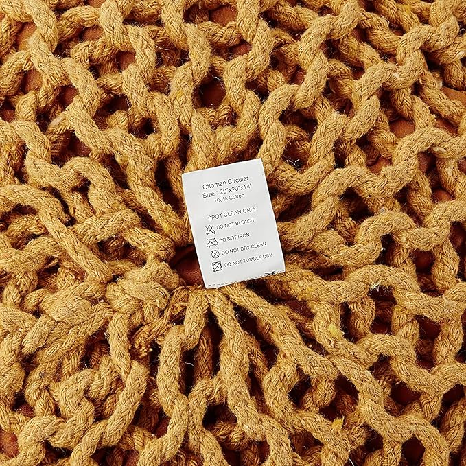 REDEARTH · Round Pouf Ottoman - Hand Knitted Cable Boho Poof Home Décor Pouffe Circular Footrest for Living Room - Bedroom - Lounge - Nursery - 100% Cotton Poufs (19.5"x19.5"x14") - Mustard - Bloomnest