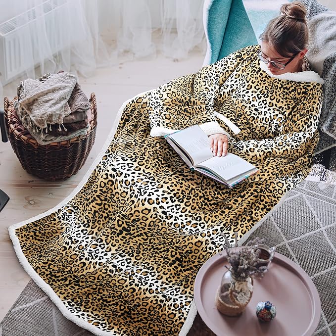 Tirrinia Sherpa Wearable Blanket With Sleeves, Full Body Throw Reading Wrap TV Blankets - Bloomnest