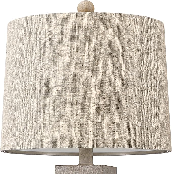 BOBOMOMO 27" Table Lamp with USB C+A Charging Ports Set of 2 Antique Nightstand Lamp for Bedroom Living Room Farmhouse Office Retro Rustic Resin Bedside Desk Lamps Washed White