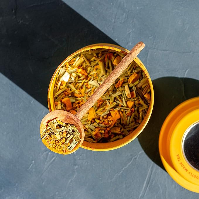 JusTea TURMERIC GINGER | Loose Leaf Herbal Tea | Tin with Hand Carved Tea Spoon | 40+ Cups (3.9oz) | Caffeine Free | Award-Winning | Fair Trade | Non-GMO - Bloomnest