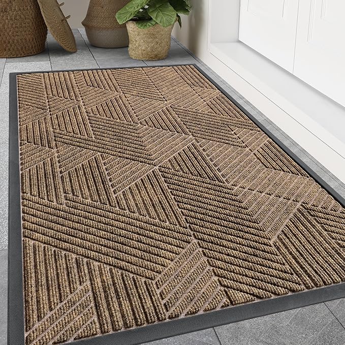 Smiry Front Door Mat Outside Entrance, Heavy Duty Sturdy Natural Rubber Doormat, Trap Dirt and Moisture, Easy Clean Low Profile Mats for Indoor Outdoor Entry, Irregular Triangle (71x24, Brown) - Bloomnest