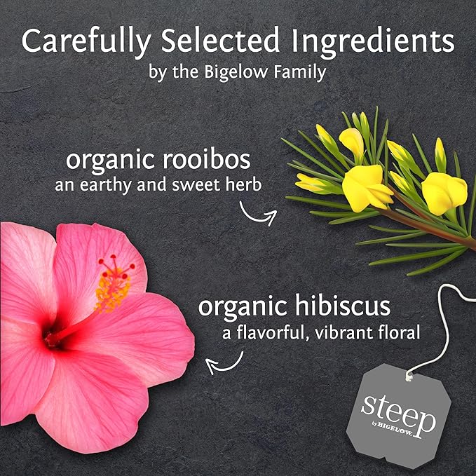 steep by Bigelow Organic Rooibos Hibiscus Herbal Tea, Caffeine Free, 20 Count (Pack of 6), 120 Total Tea Bags - Bloomnest