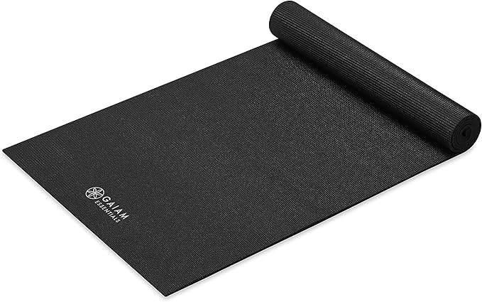 Gaiam Essentials Thick 2/5" (10mm) and Thin 1/4" (6mm) Yoga & Pilates, Fitness & Exercise Mat with Easy-Cinch Carrier Strap